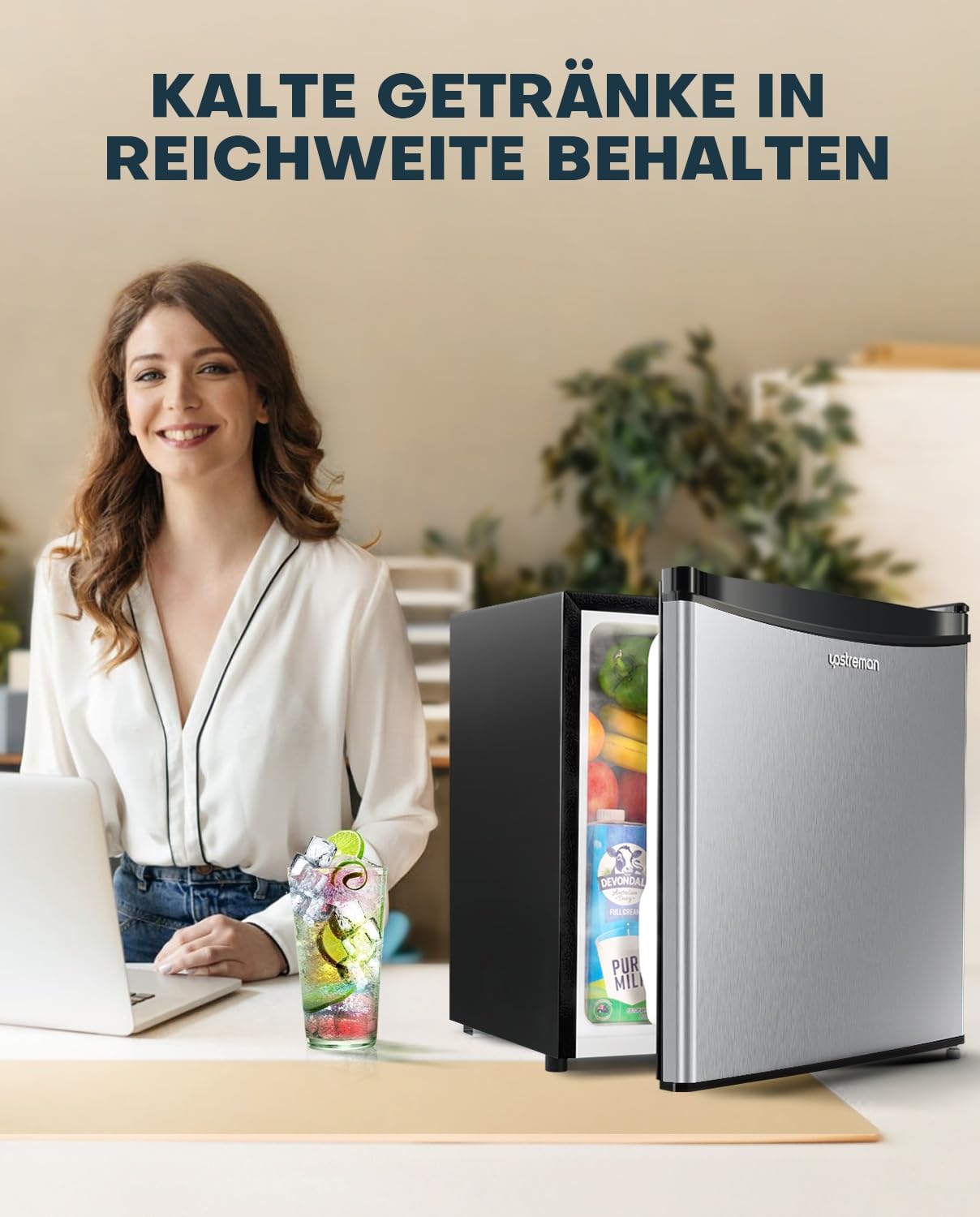 Mini Kühlschrank 46L mit Eisfach – Energiesparend, Leise, Edelstahl